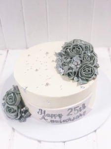 Floral Silver Anniversary Cake