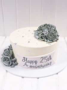 Floral Silver Anniversary Cake